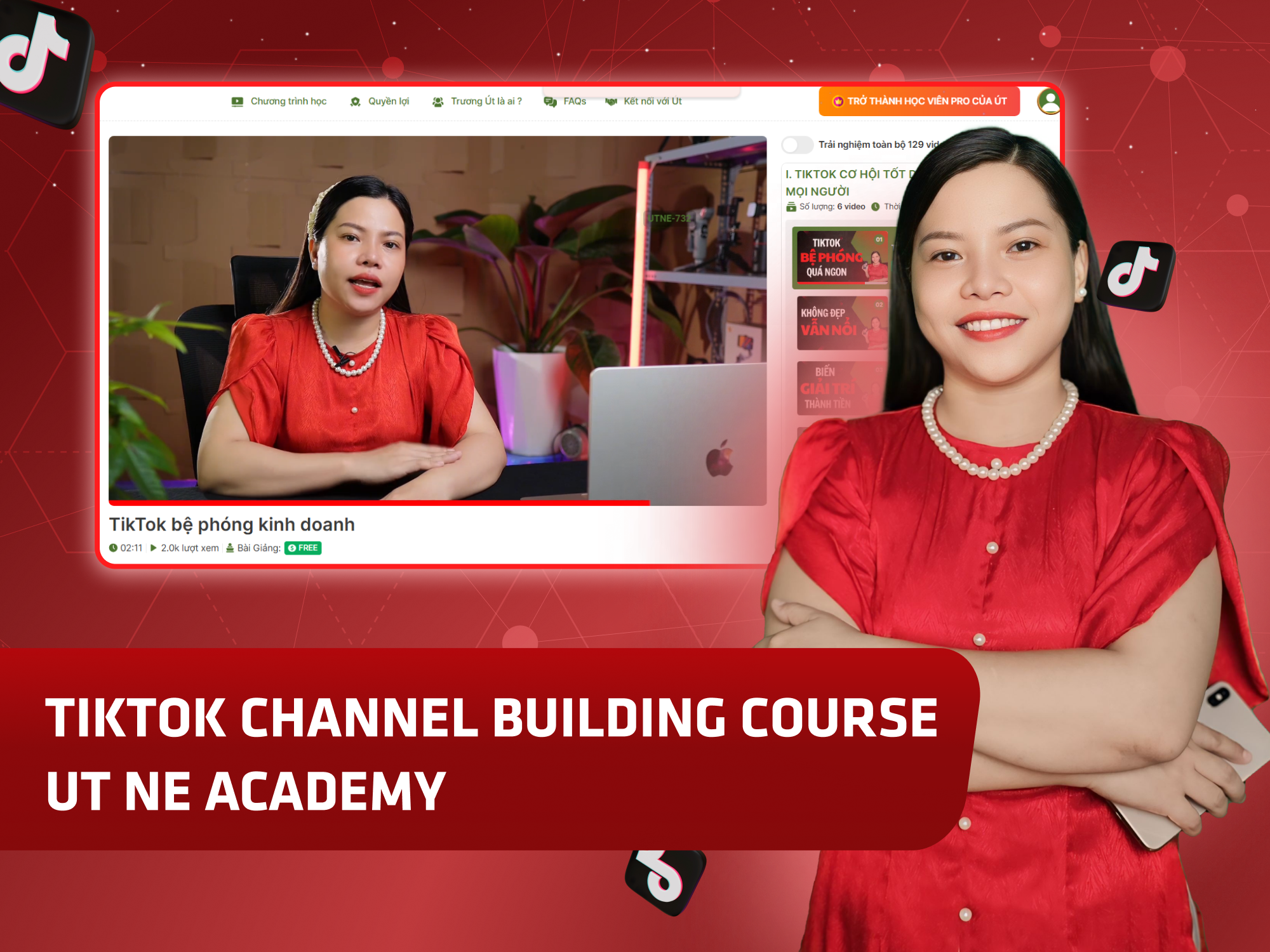 Website khoá học Út Nè Academy vận hành trên MONA eLearning