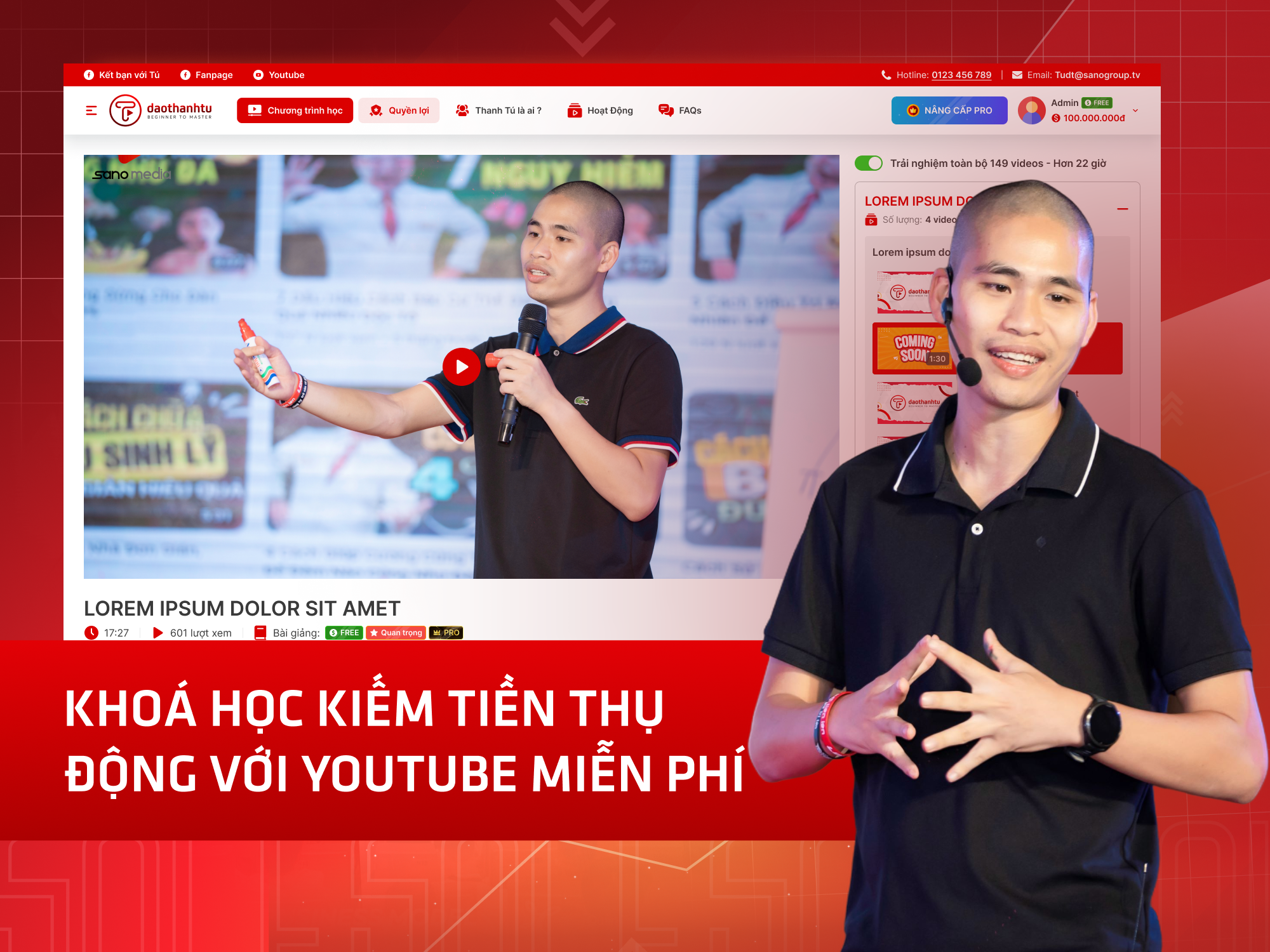 Website khoá học Đào Thanh Tú vận hành trên MONA eLearning