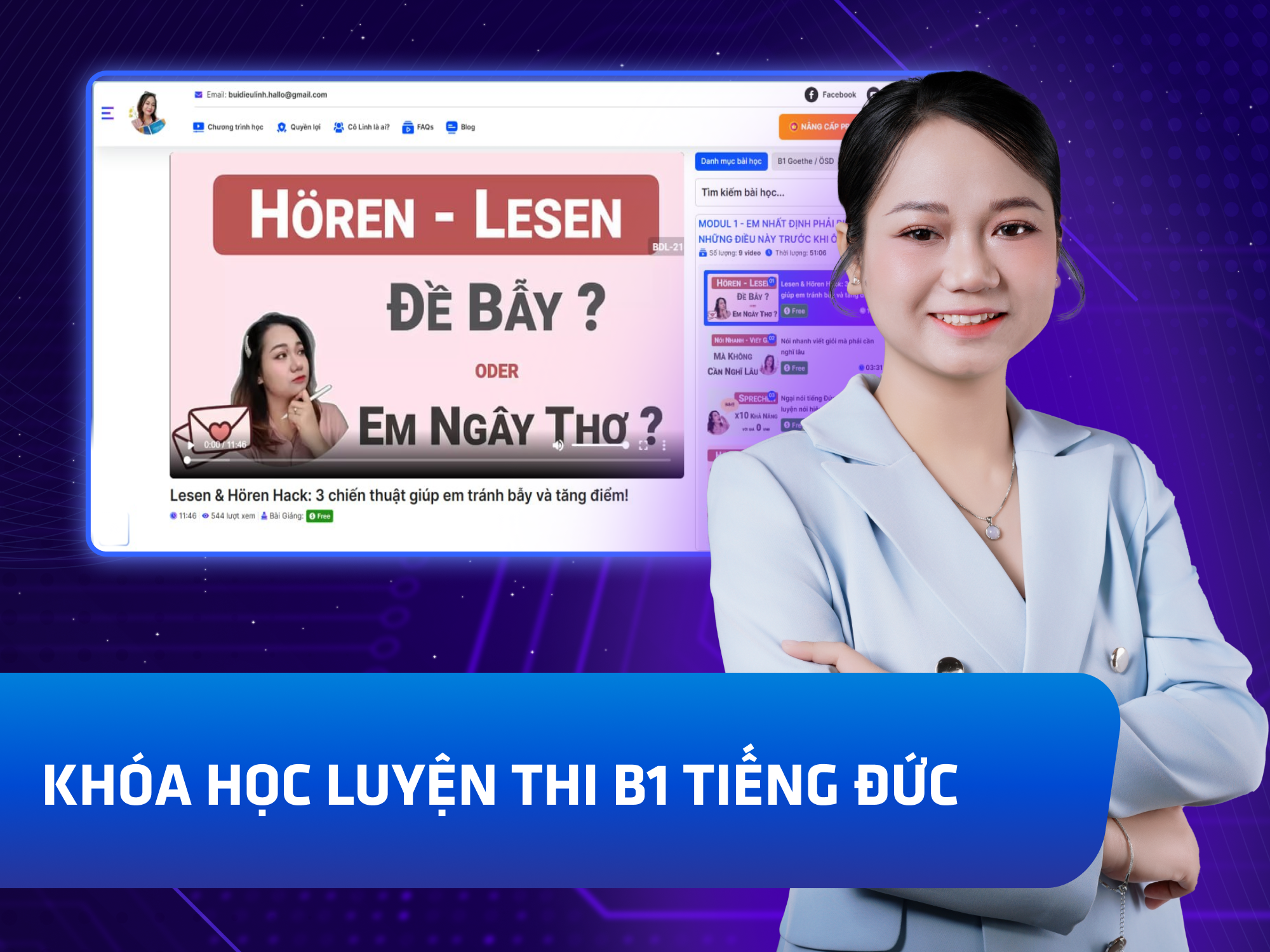 Website khoá học Bùi Diệu Linh vận hành trên MONA eLearning