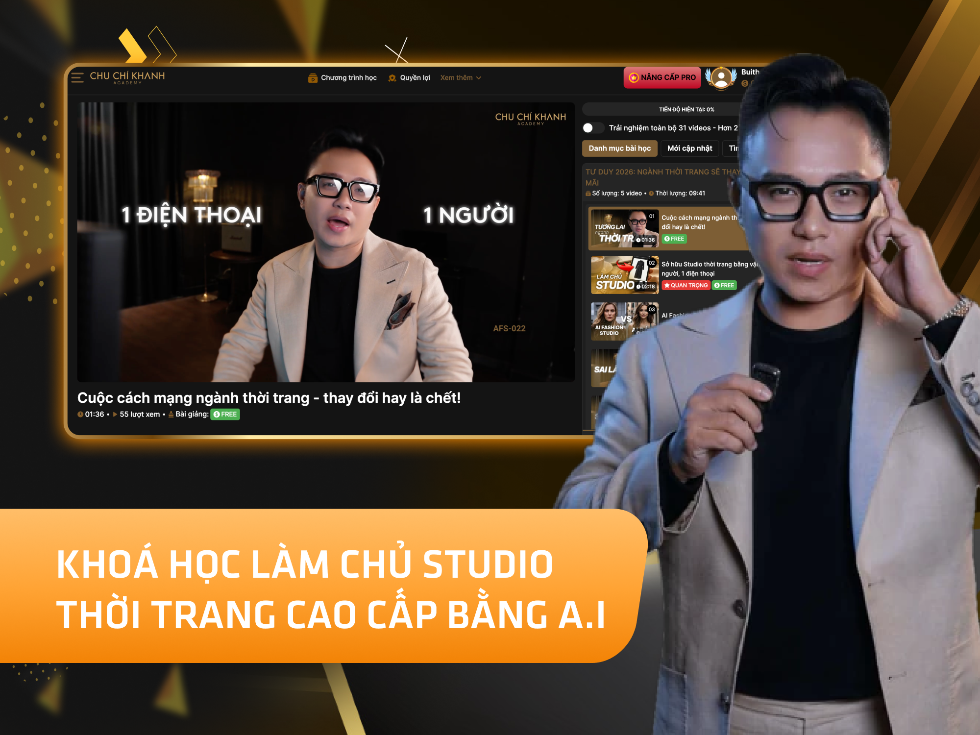Website khoá học Chu Chí Khánh Academy vận hành trên MONA eLearning