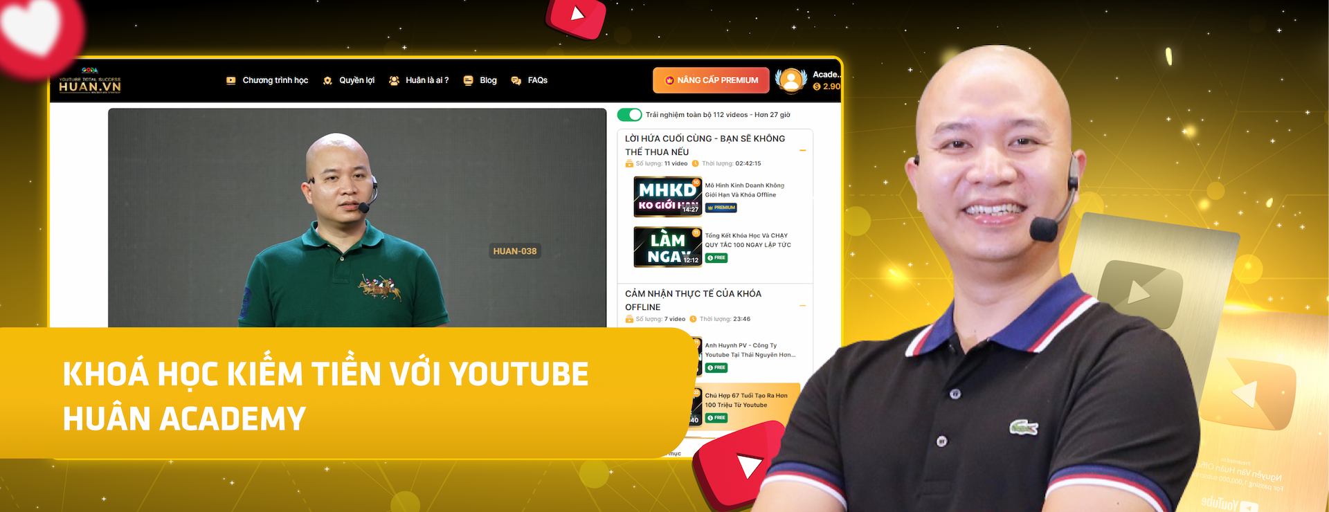 Hình khóa học ⭐ Khóa Học Youtube Kiếm Tiền Online - Huân Academy trên MONA Academy