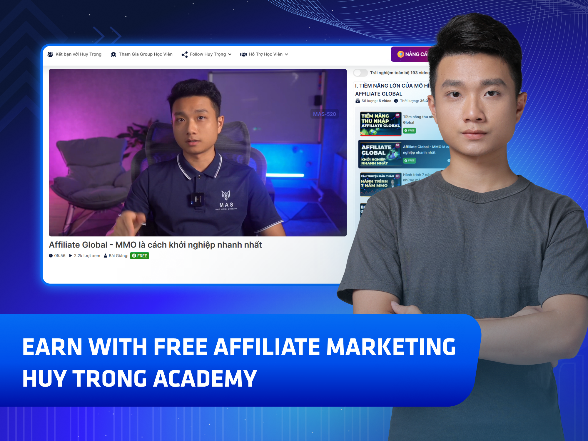 Website khoá học Huy Trọng MMO vận hành trên MONA eLearning