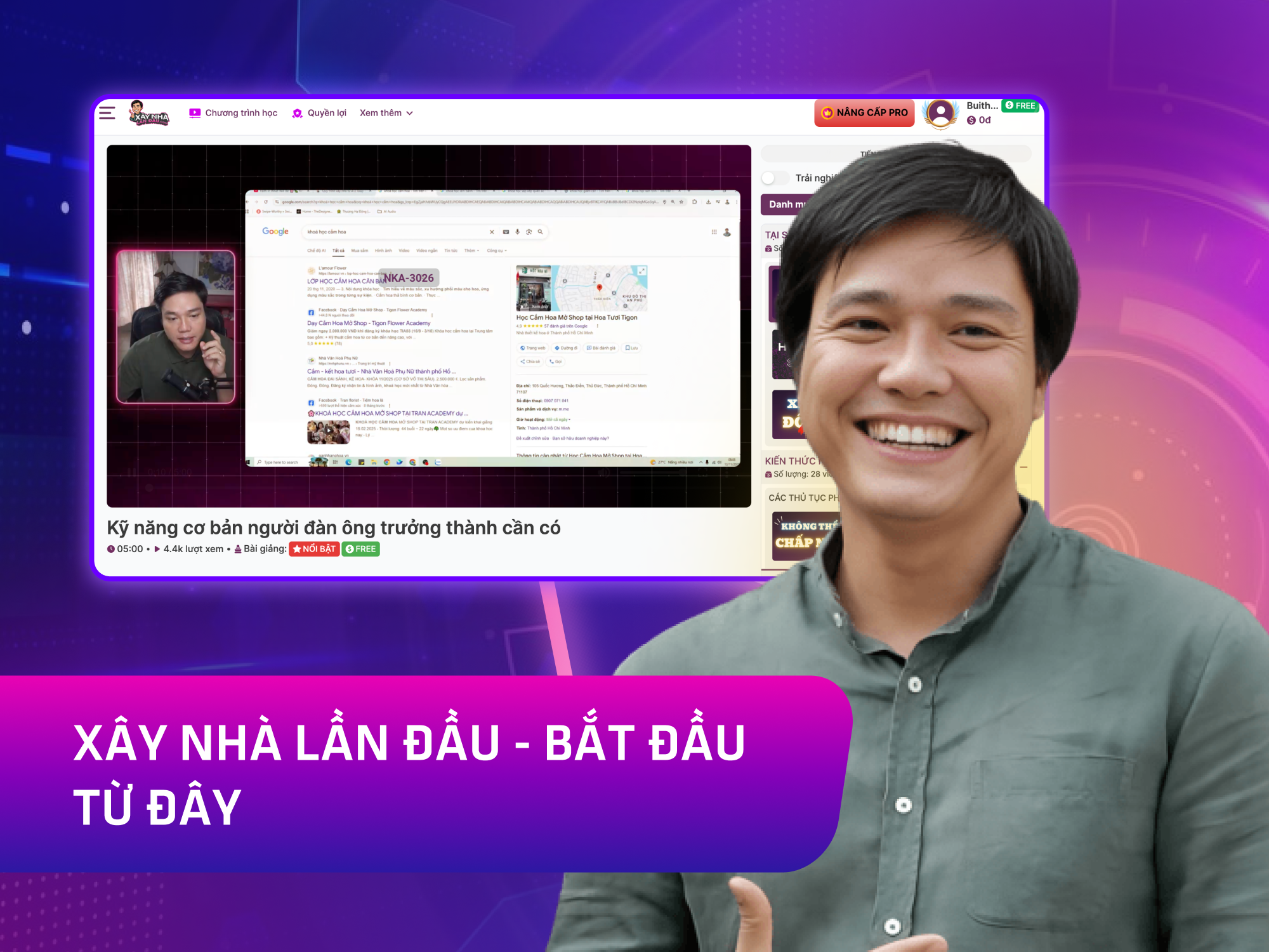 Website khoá học Xây Nhà Lần Đầu vận hành trên MONA eLearning