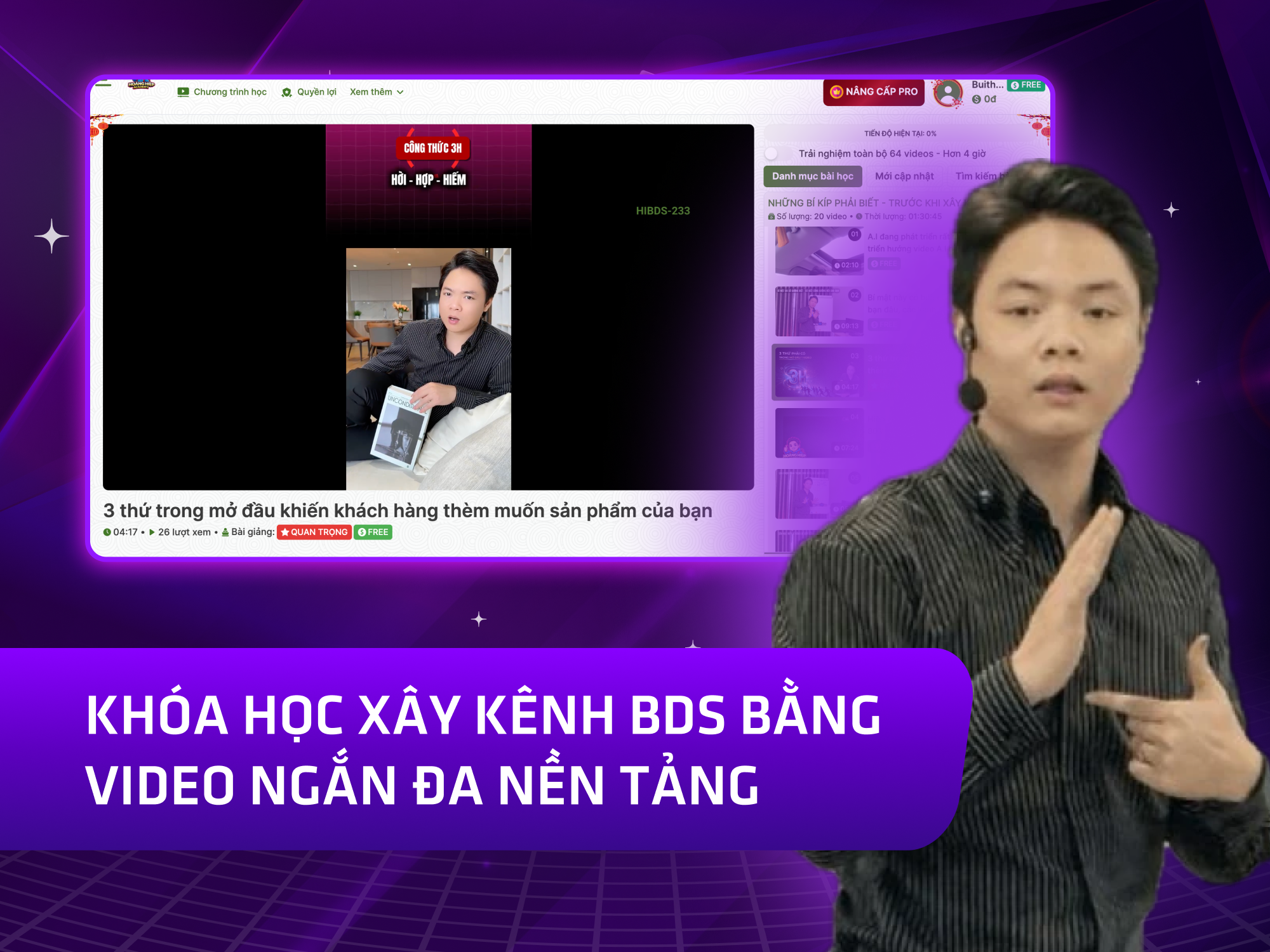 Website khoá học Hoàng Hiệp Academy vận hành trên MONA eLearning