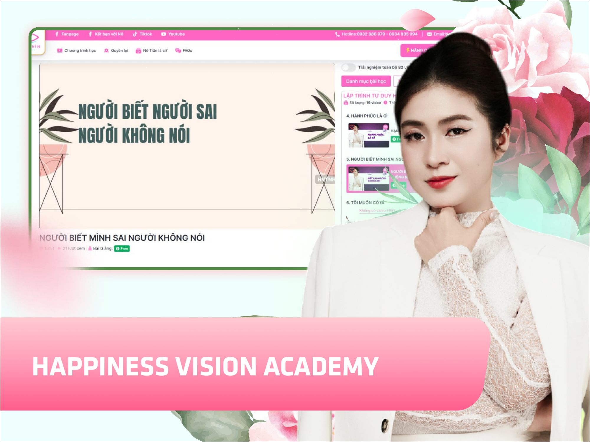 Website khoá học Học Viện Tầm Nhìn Hạnh Phúc vận hành trên MONA eLearning