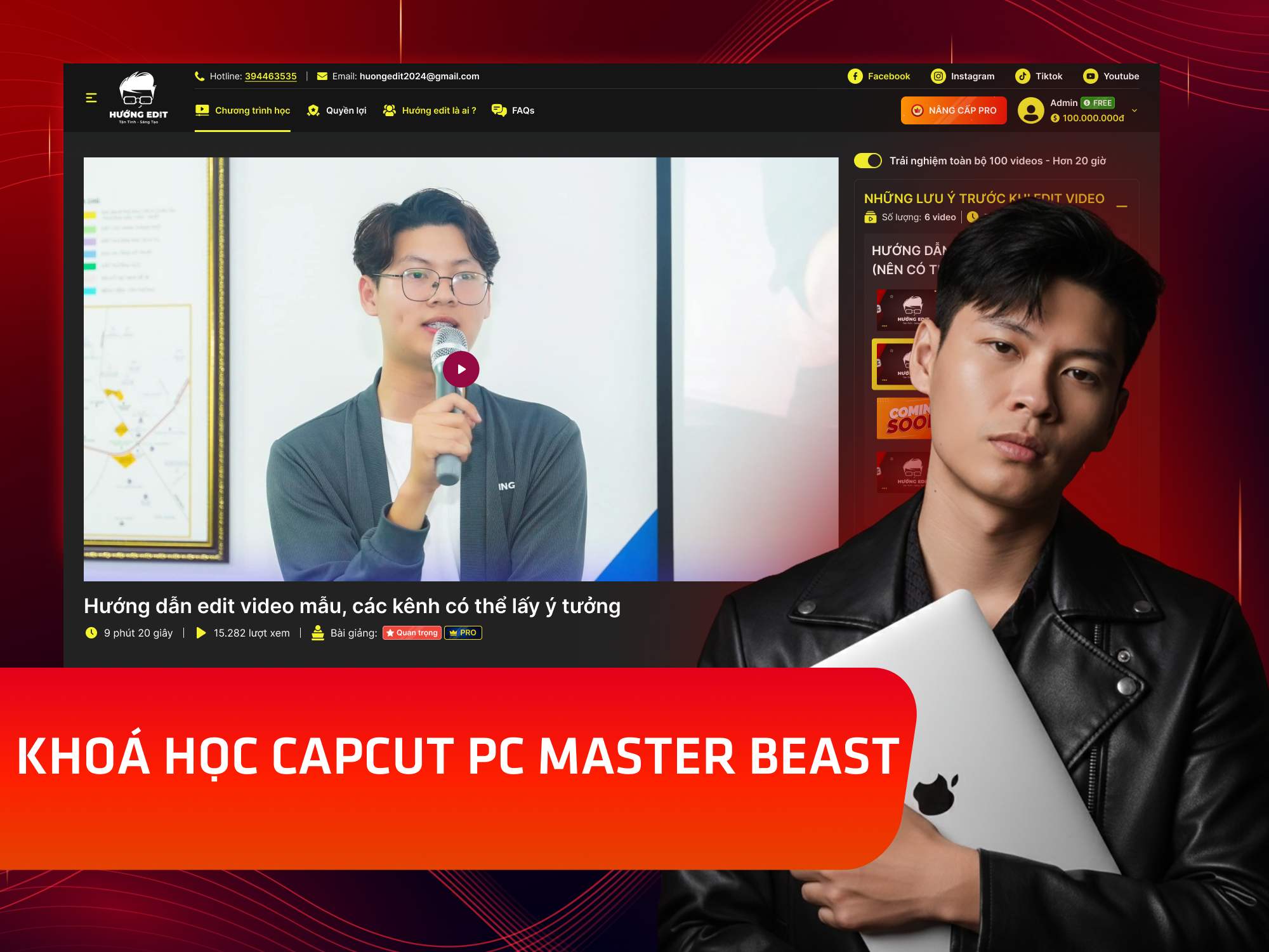 Website khoá học Hưởng Edit vận hành trên MONA eLearning