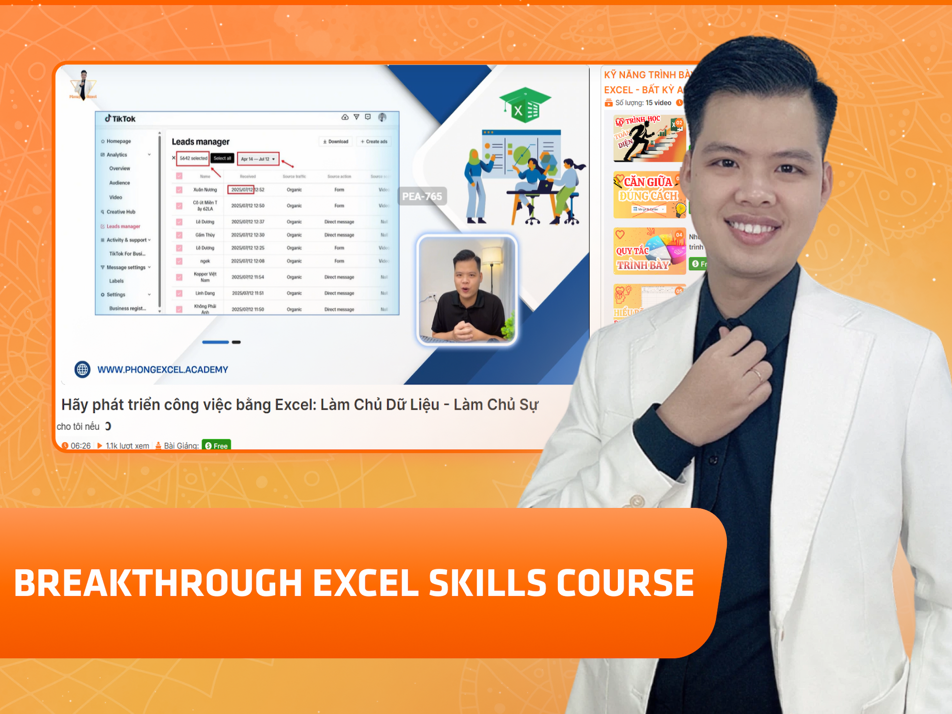 Website khoá học Phong Excel Academy trên MONA eLearning