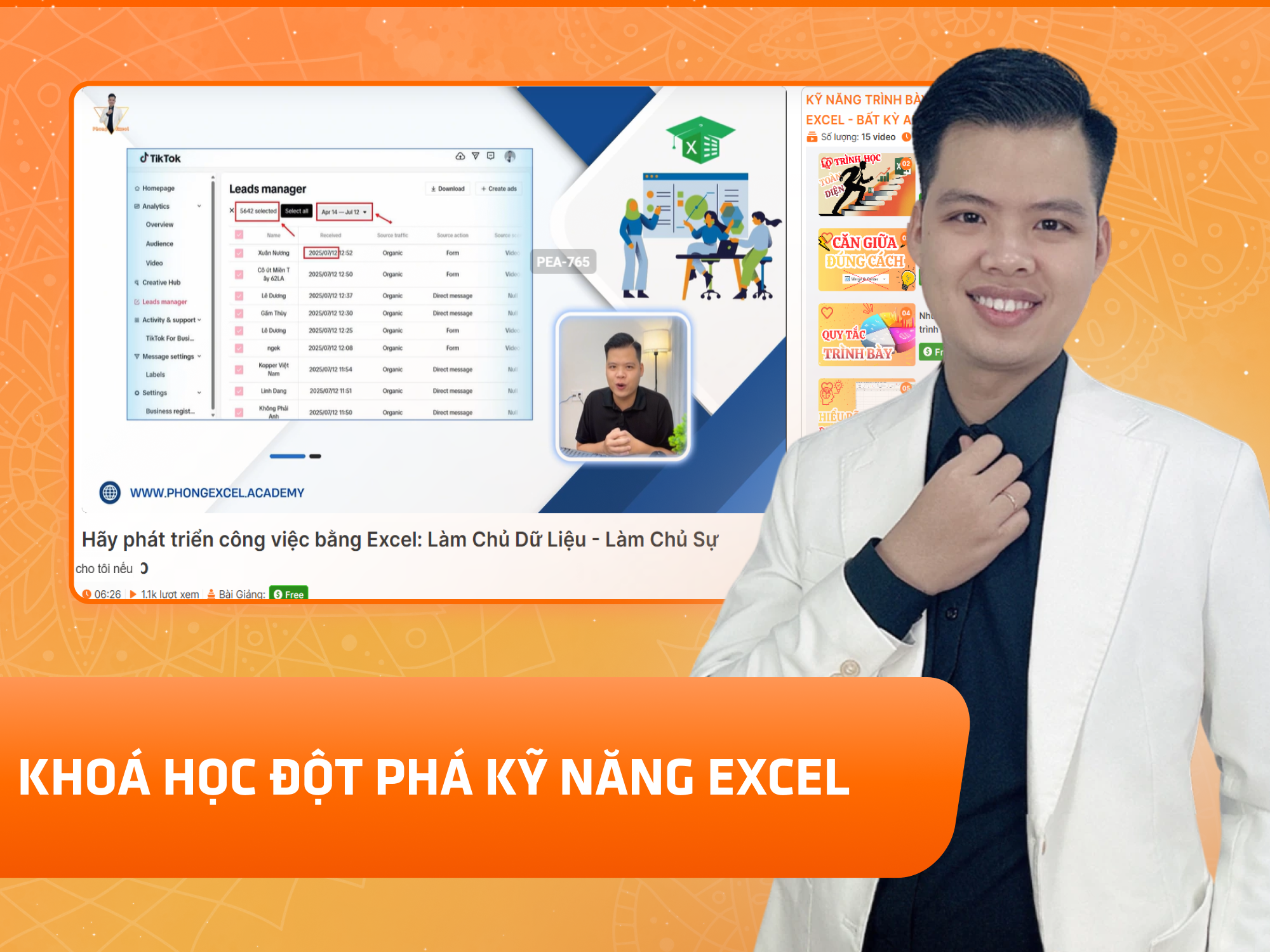 Website khoá học Phong Excel Academy vận hành trên MONA eLearning