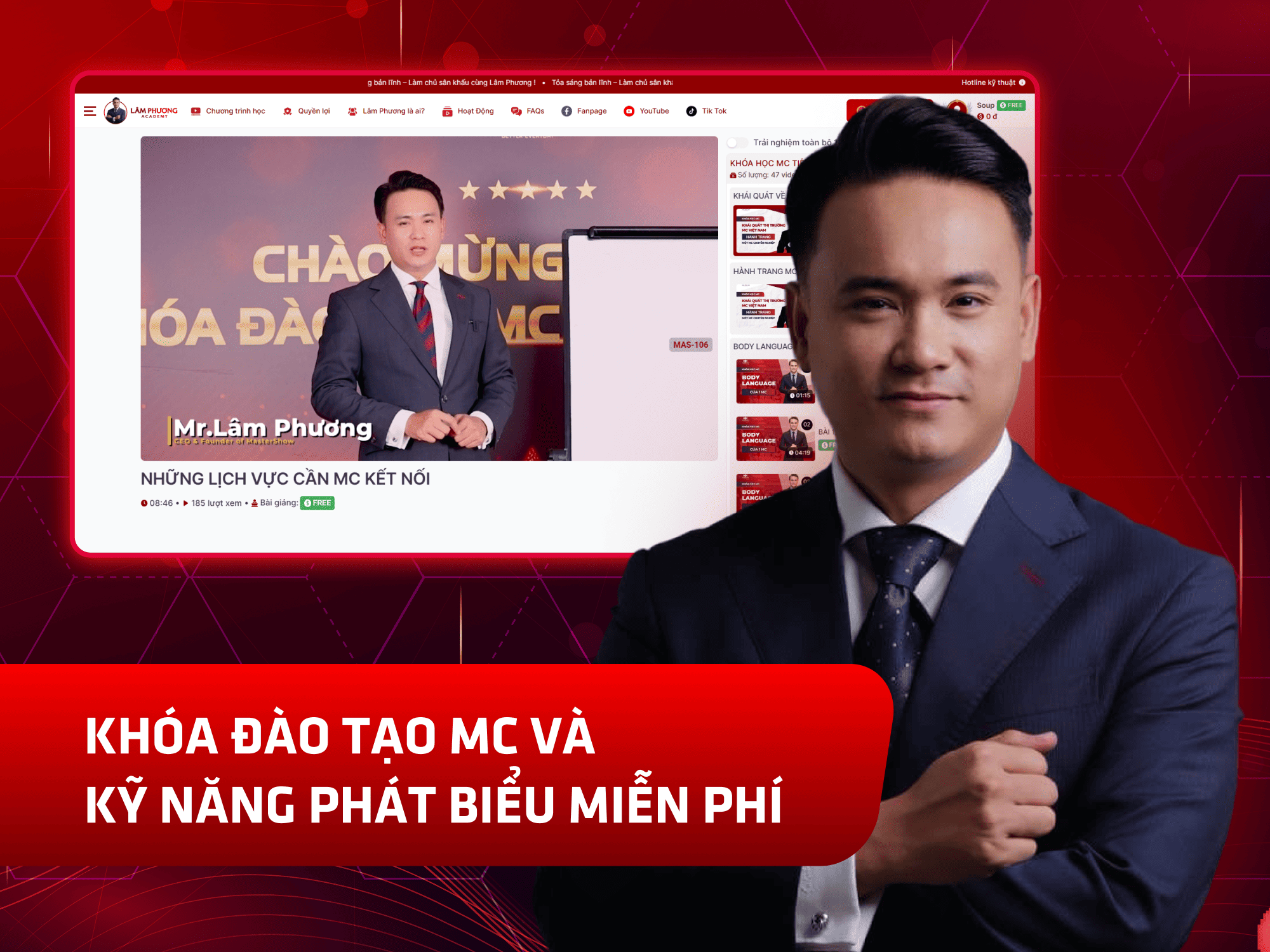 Website khoá học Lam Phương Academy vận hành trên MONA eLearning