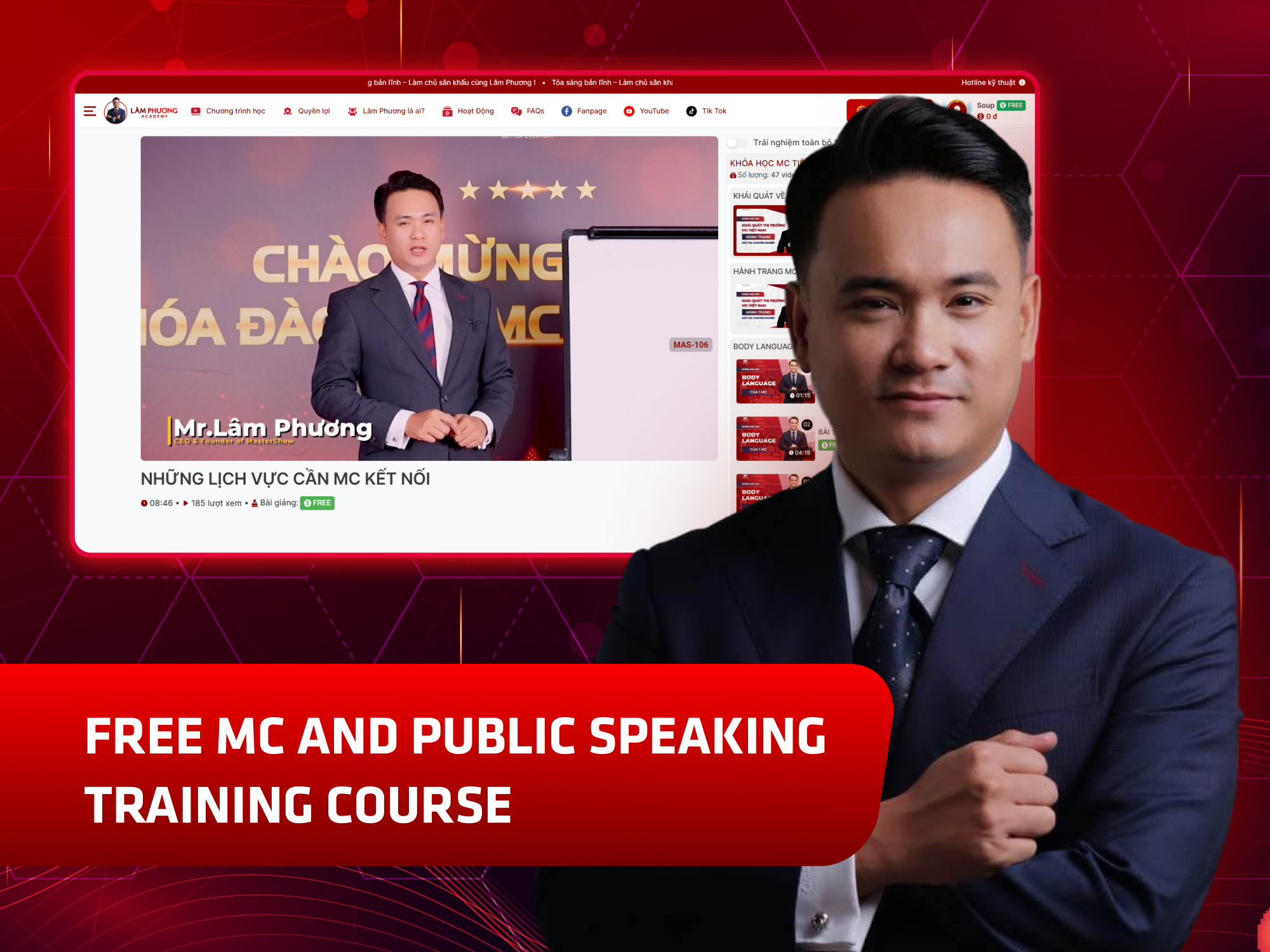 Website khoá học Lam Phương Academy vận hành trên MONA eLearning