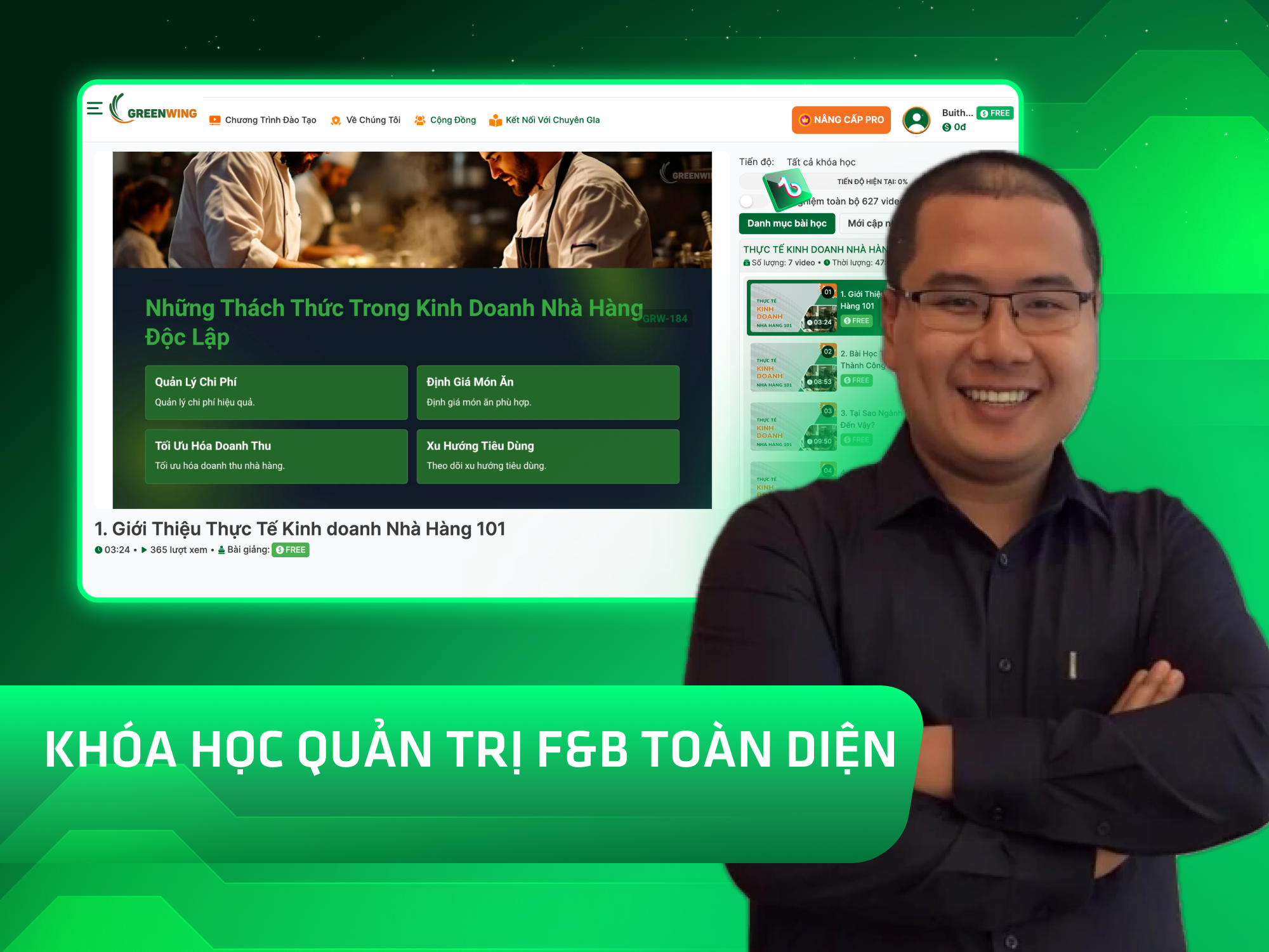 Website khoá học Kinh Doanh F&B vận hành trên MONA eLearning