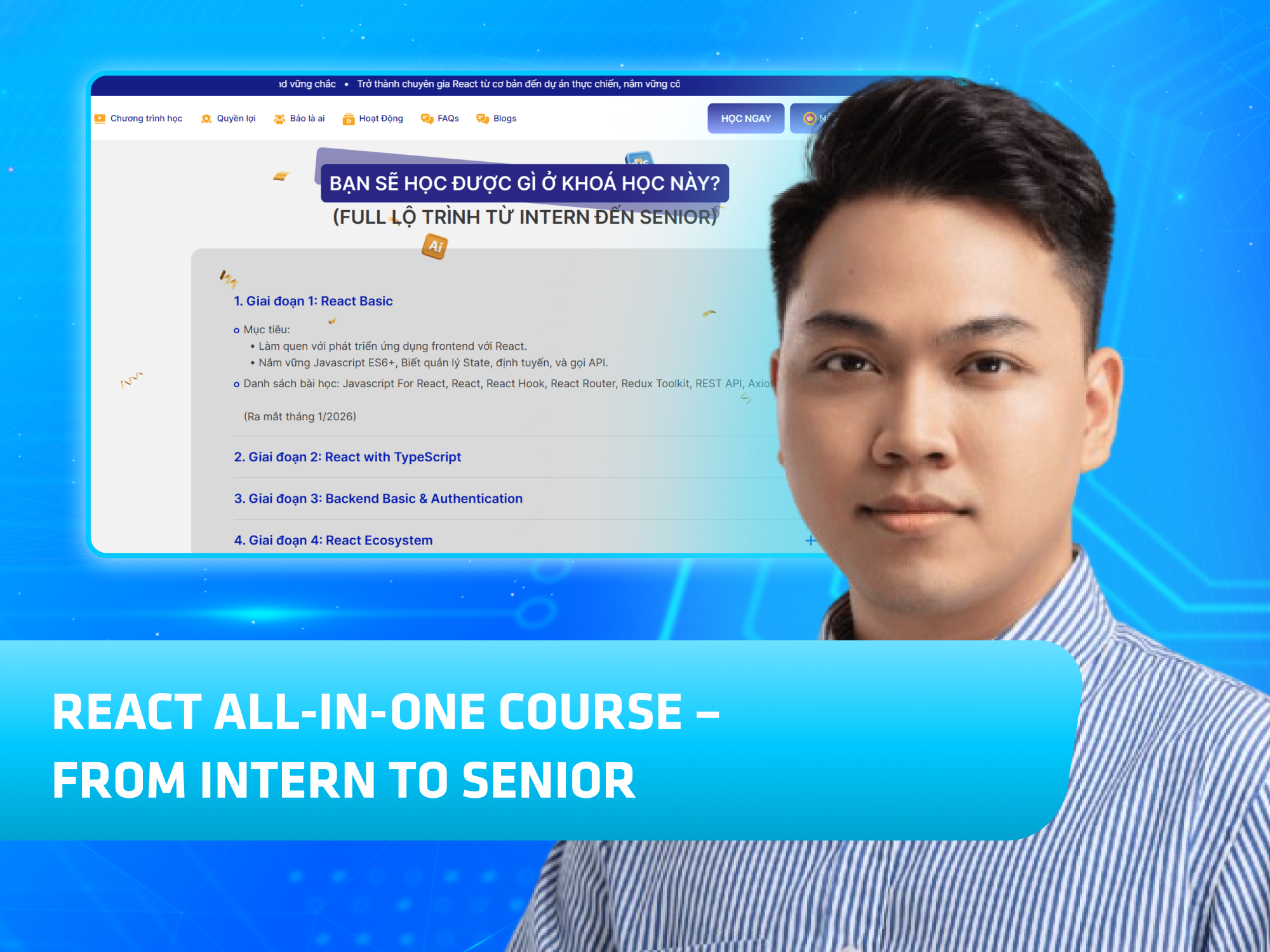 Website khoá học React Academy vận hành trên MONA eLearning