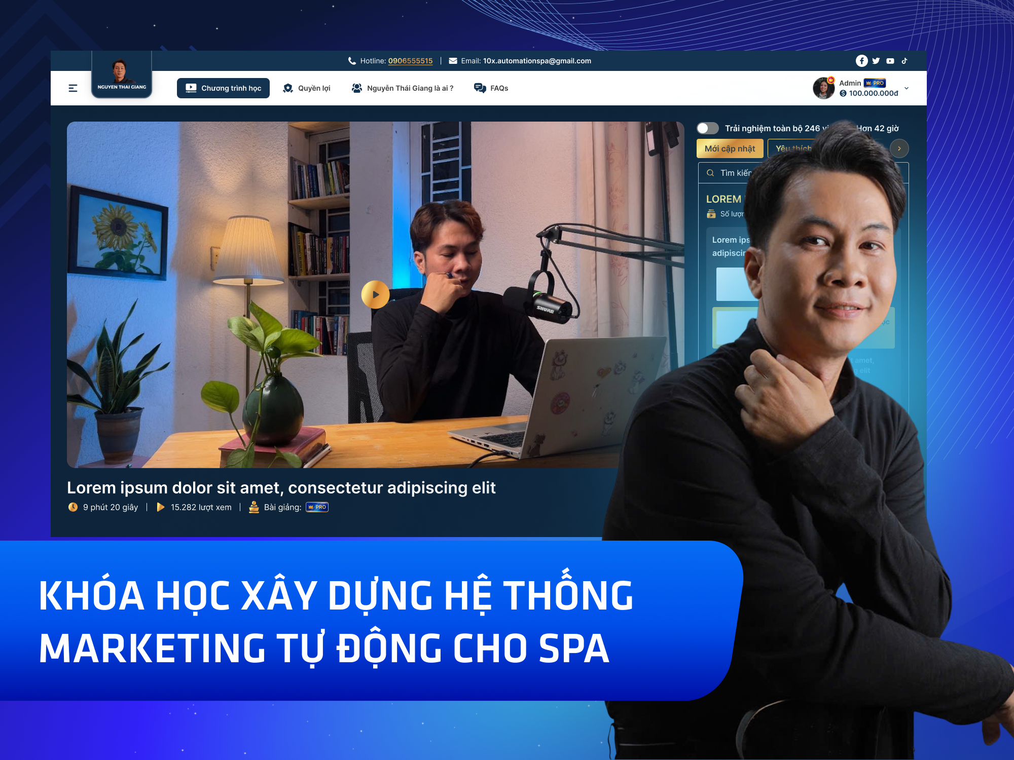 Website khoá học Nguyễn Thái Giang vận hành trên MONA eLearning
