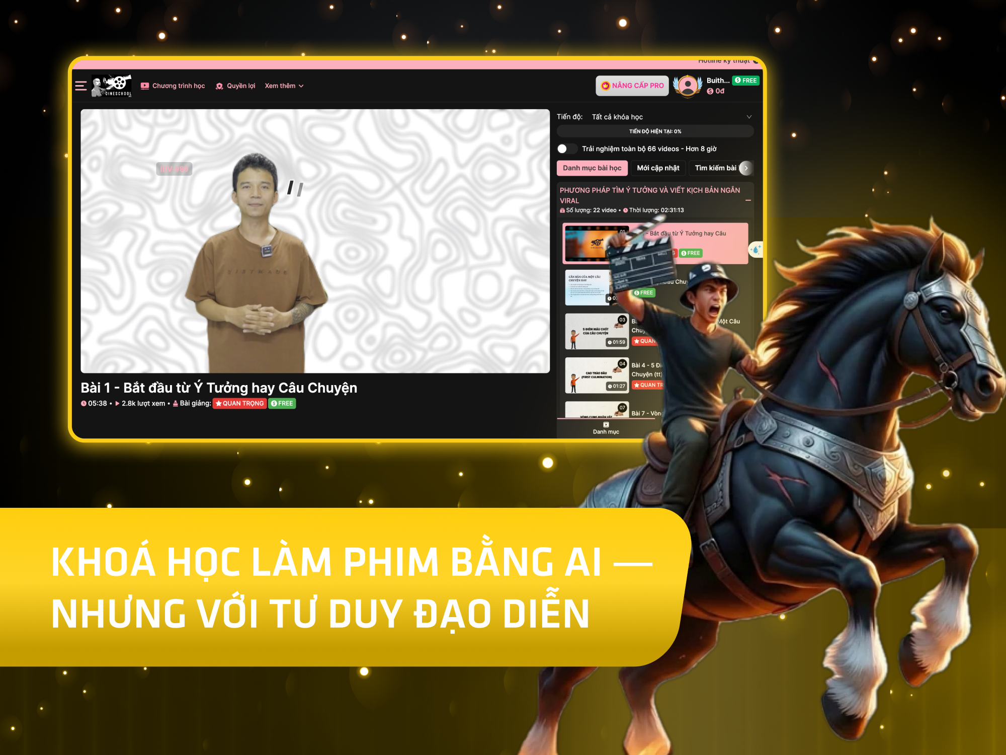 Website khoá học CineSchool vận hành trên MONA eLearning