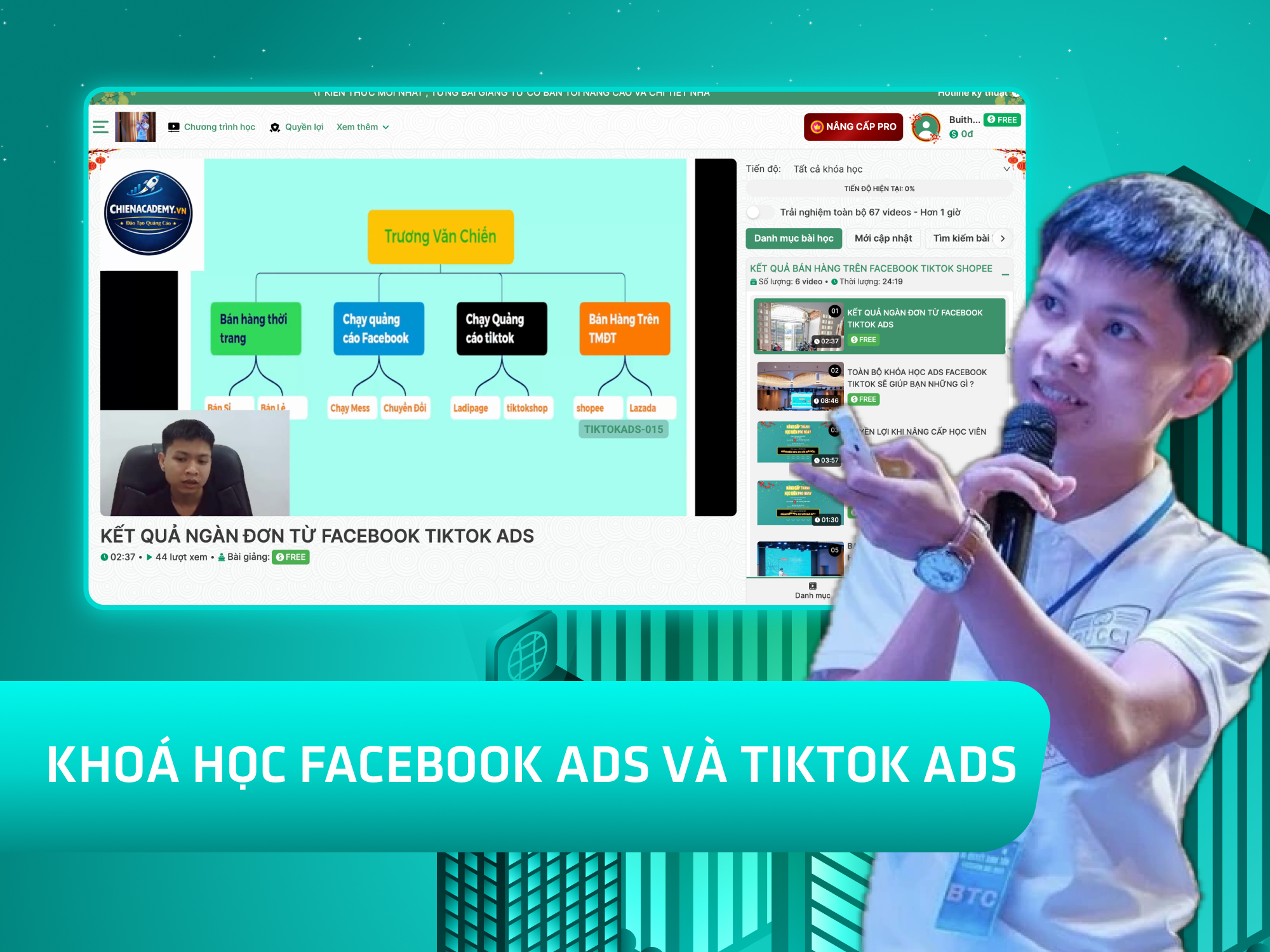 Website khoá học Chiến Academy vận hành trên MONA eLearning