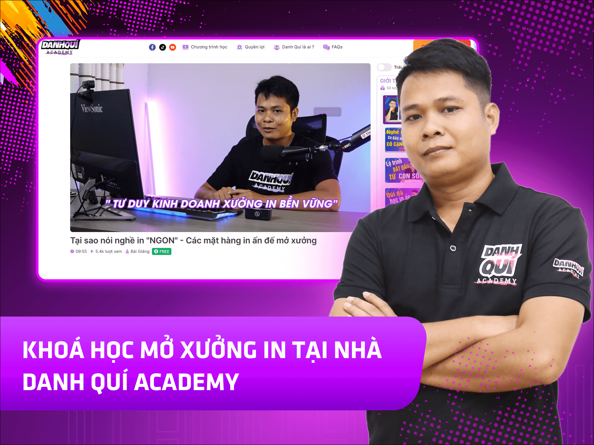 Website khoá học Danh Quí Academy vận hành trên MONA eLearning