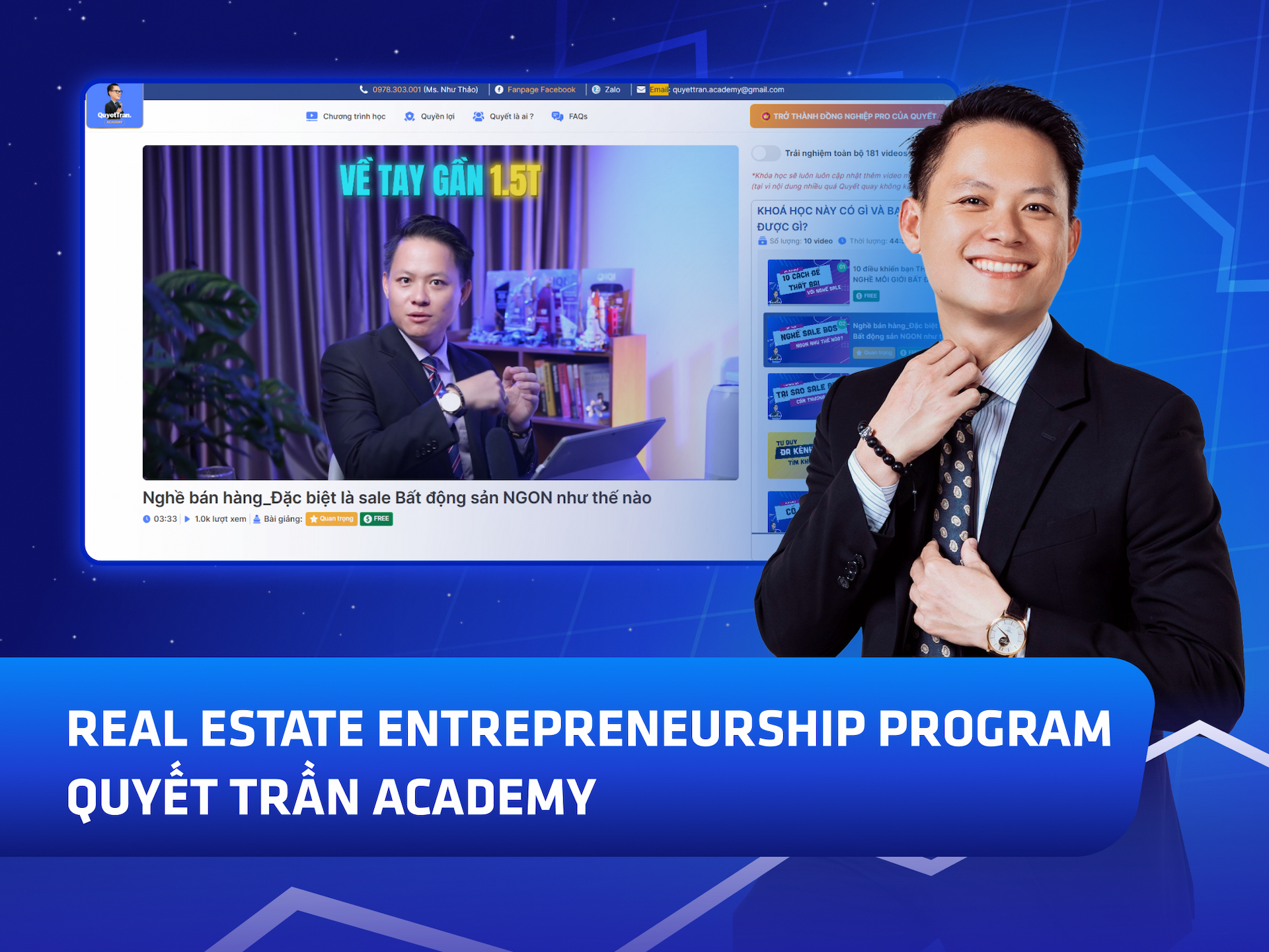 Website khoá học Quyết Trần Academy trên MONA eLearning