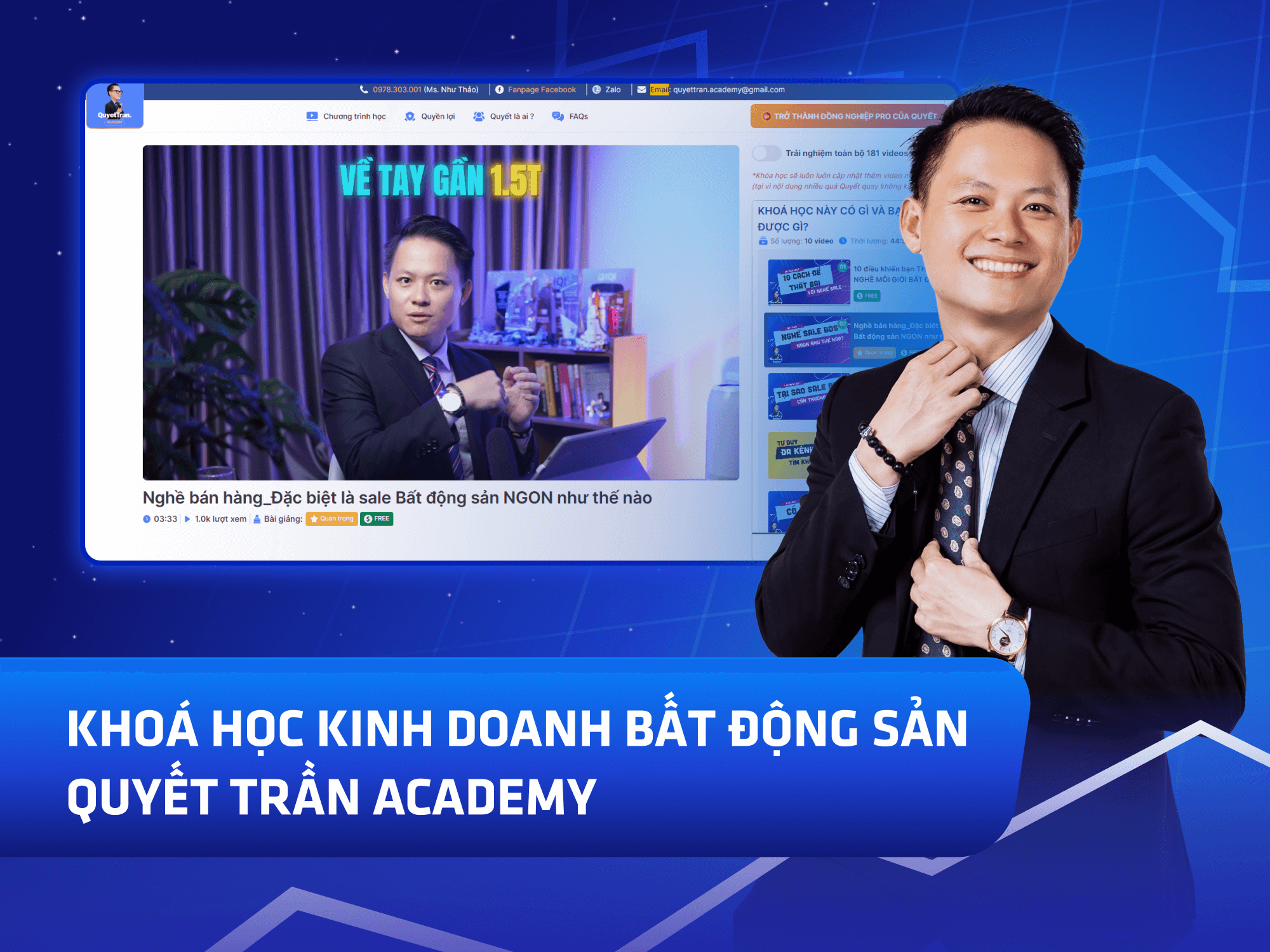 Website khoá học Quyết Trần Academy vận hành trên MONA eLearning
