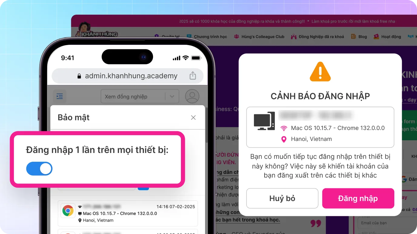 Chặn login cùng 1 tài khoản PRO trên nhiều thiết bị cùng một trên nền tảng MONA eLearning