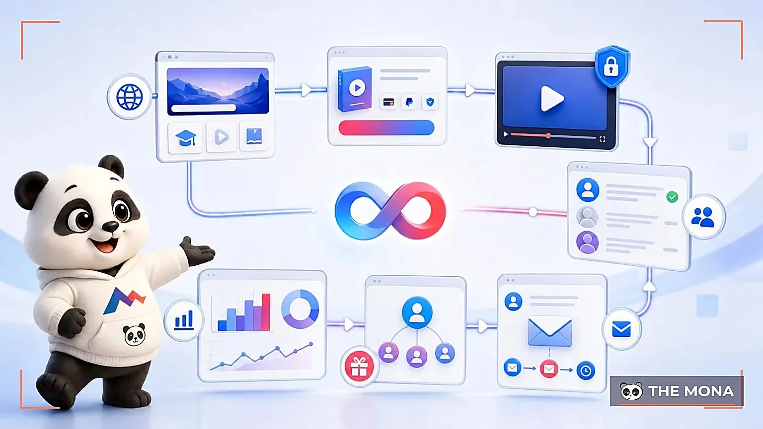 Sơ đồ online course platform MONA từ website đến báo cáo vận hành