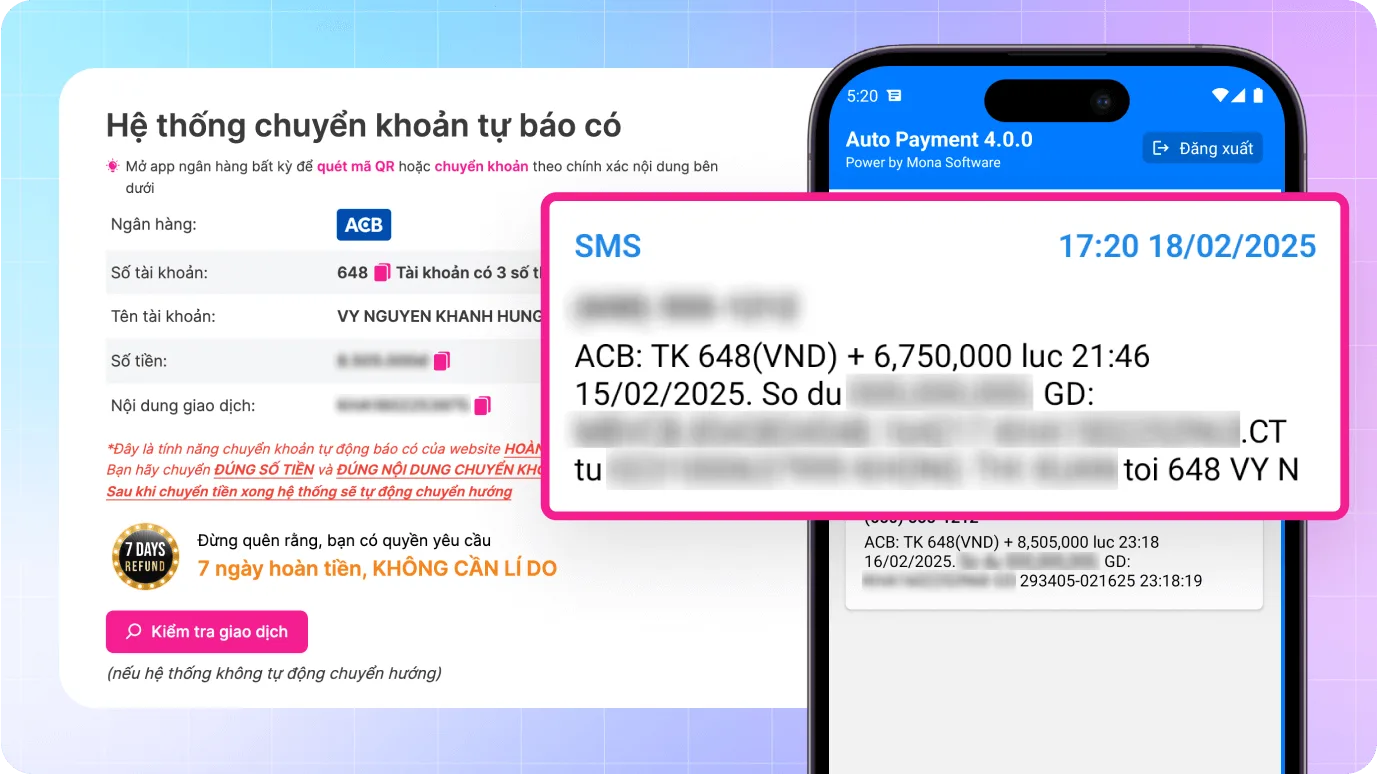 Hệ thống tự động xác nhận thanh toán và hoàn tất đơn hàng trên nền tảng MONA eLearning